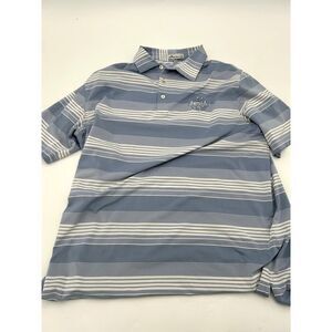 Peter Millar Polo Shirt Men's Large Gray/White Short Sleeves Button Up Outdoor